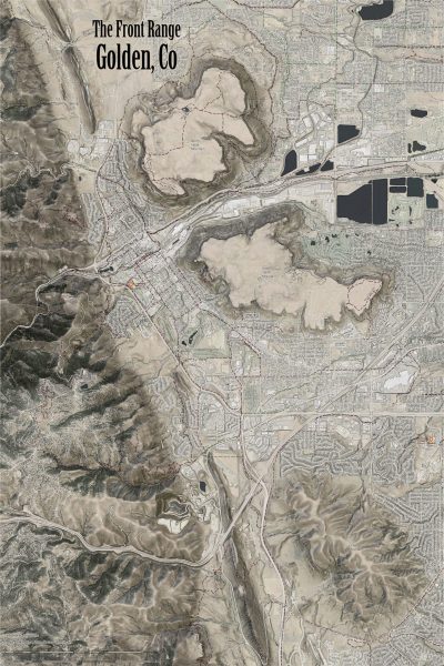 Golden, Colorado and the Front Range Map by Jerry Dinzes